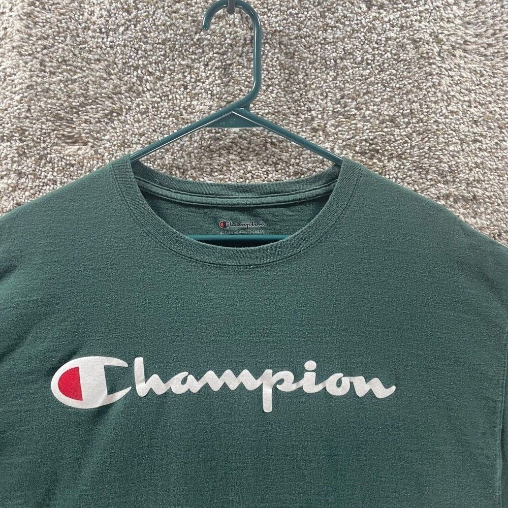 Champion Shirt‎ Adult Extra Large Green Short Sleeve Spell Out Logo Streetwear - Picture 3 of 11